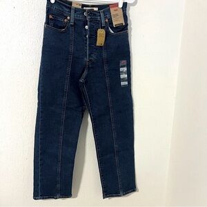 Levi's Women's Ribcage Straight Ankle Seamed Jeans 27x27 Dark Wash Buttonfly NWT